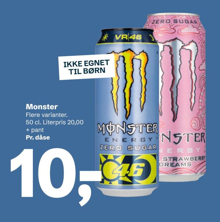 Monster Flere varianter. 50 cl. Literpris 20,00 + pant Pr. dåse – LET-KØB