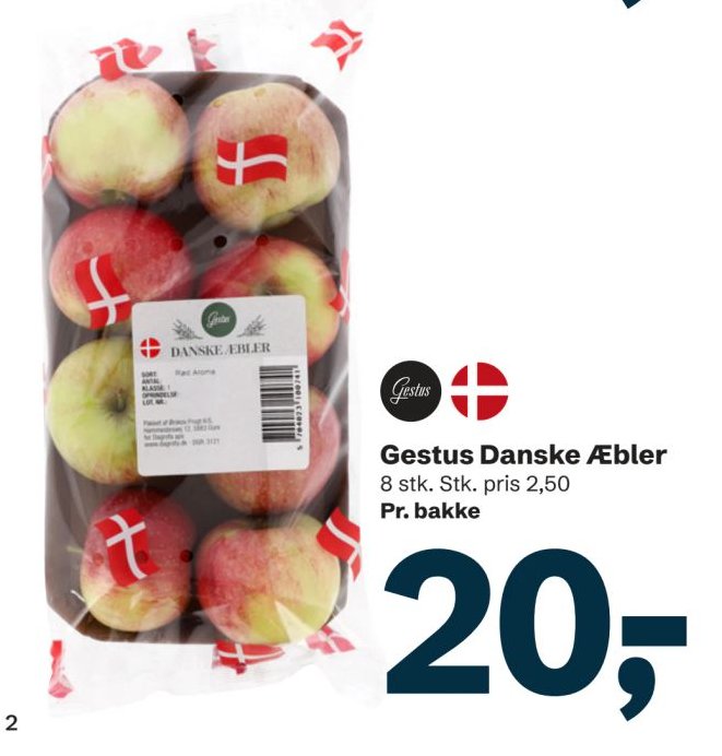 Gestus Danske Æbler 8 stk. Stk. pris 2,50 Pr. bakke – LET-KØB