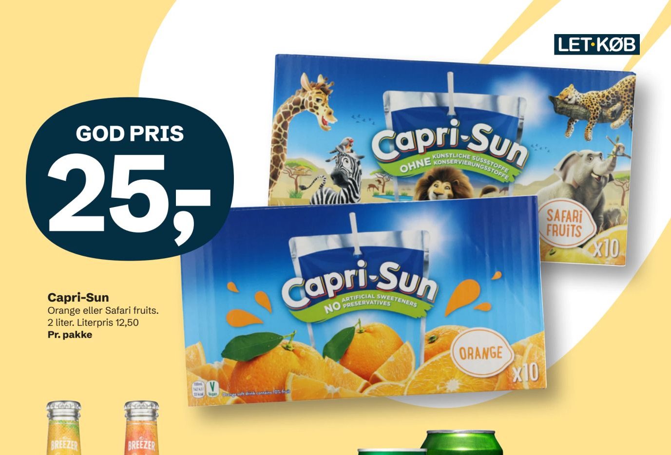 Capri-Sun Orange eller Safari fruits. 2 liter. Literpris 12,50 Pr. pakke – LET-KØB