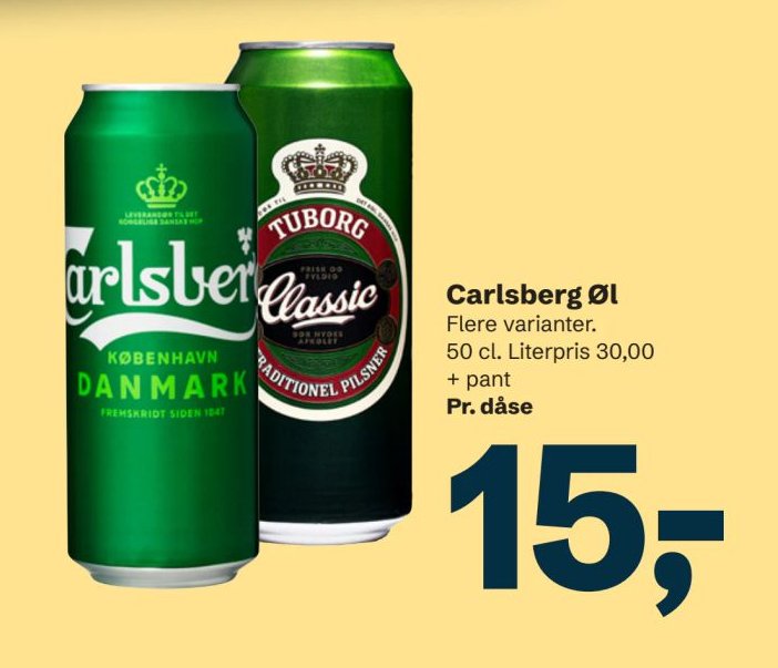 Carlsberg Øl Flere varianter. 50 cl. Literpris 30,00 + pant Pr. dåse – LET-KØB