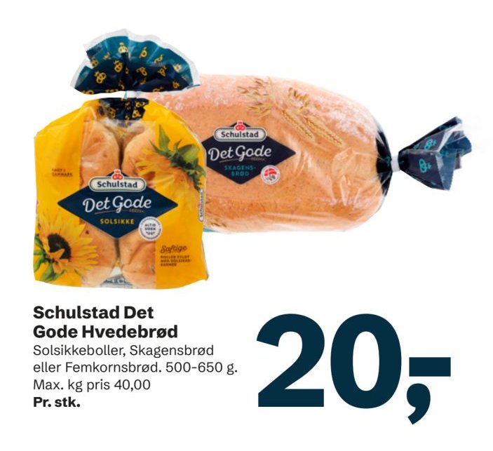 Schulstad Det Gode Hvedebrød Solsikkeboller, Skagensbrød eller Femkornsbrød 500-650 g – LET-KØB