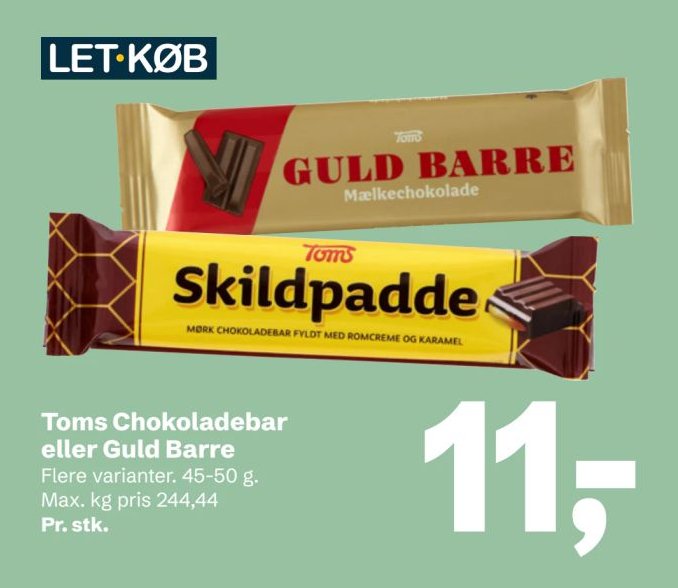 Toms Chokoladebar eller Guld Barre Flere varianter. 45-50 g. – LET-KØB