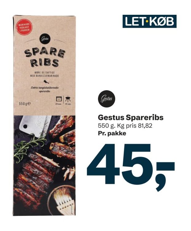 Gestus Spareribs 550 g. Kg pris 81,82 Pr. pakke – LET-KØB