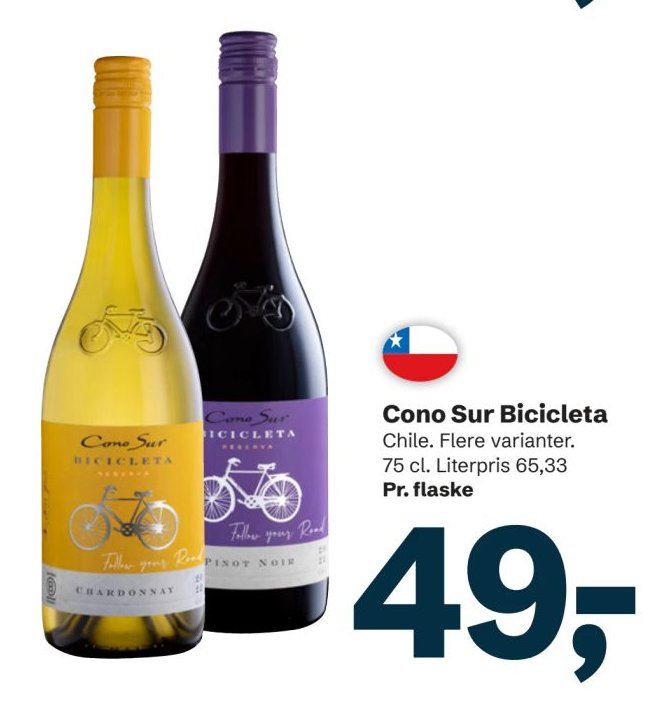 Cono Sur Bicicleta Chile. Flere varianter. 75 cl. Literpris 65,33 Pr. flaske – LET-KØB