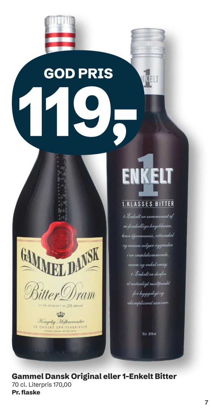 Gammel Dansk Original eller 1-Enkelt Bitter 70 cl. Literpris 170,00 Pr. flaske – LET-KØB