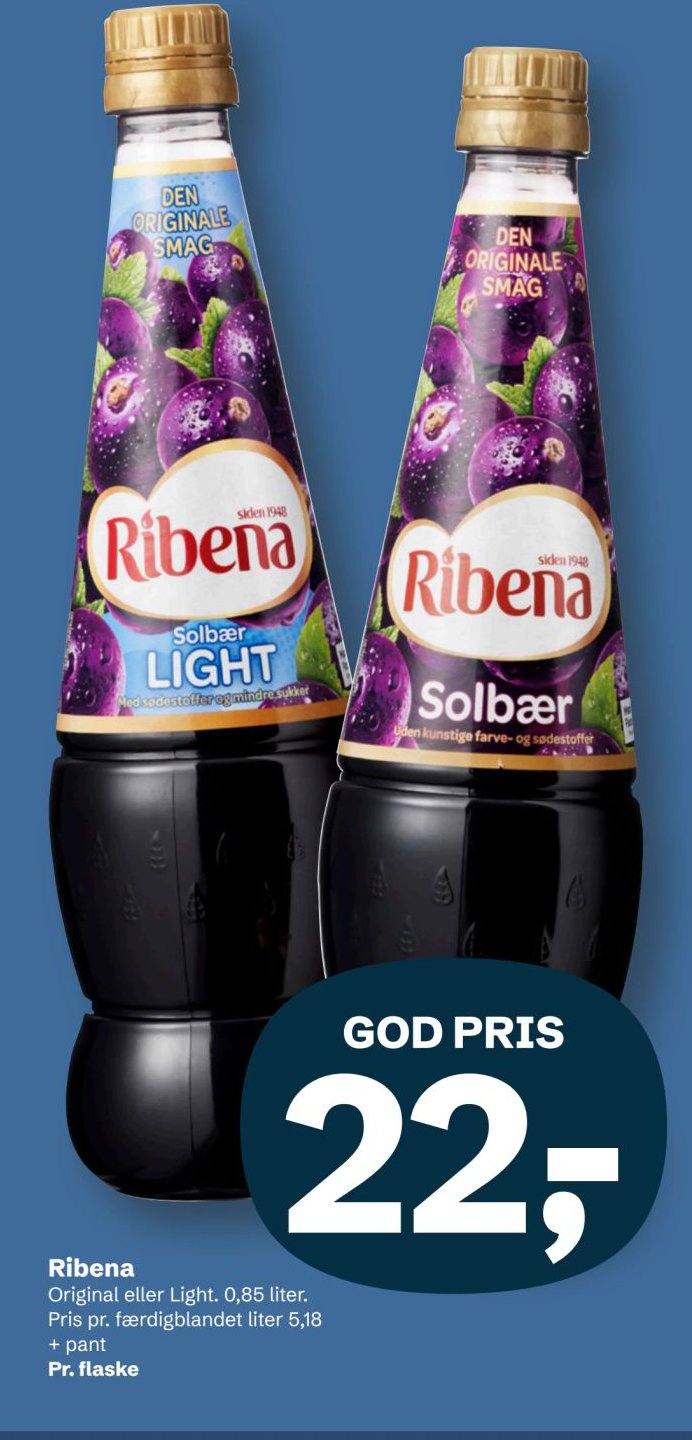Ribena Original eller Light, 0,85 liter – LET-KØB